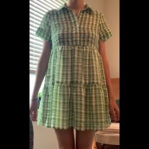 Gingham green and white mini dress